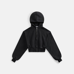 T by Alexander Wang Cropped Zipup Hoodie with Branded Seam Label - Bla | Kith Black