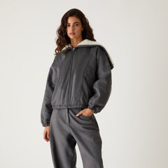 Kith Women Nylas Microsuede Zip Hooded Bomber - Asteroid | Kith Asteroid
