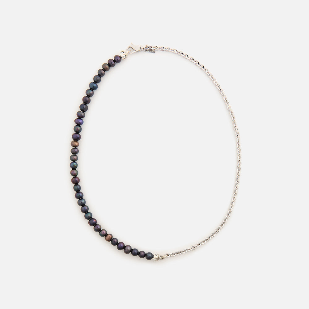 Emanuele Bicocchi Half Chain and Black Pearls Necklace (Small) - Silve | Kith Silver / Black