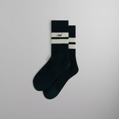 Kith Double Stripe Script Embroidered Cotton Crew Socks - Stadium | Kith Stadium