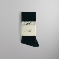 Kith Double Stripe Script Embroidered Cotton Crew Socks - Stadium | Kith Stadium