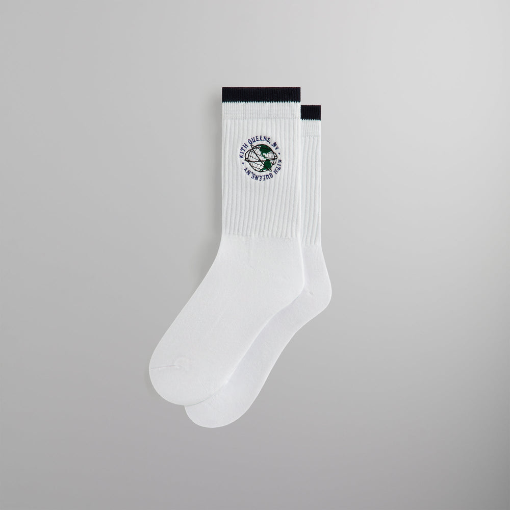 Kith Embroidered Globe Crew Sock - White | Kith White