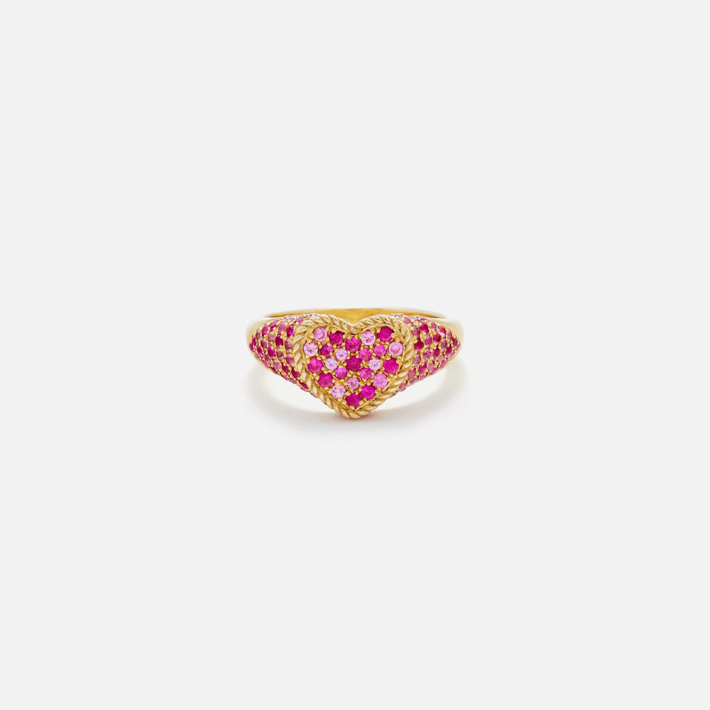 Yvonne Leon Baby Chevaliere Coeur Multi Saphirs Roses - Gold / Pink | Kith Gold / Pink