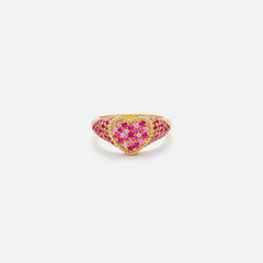 Yvonne Leon Baby Chevaliere Coeur Multi Saphirs Roses - Gold / Pink | Kith Gold / Pink