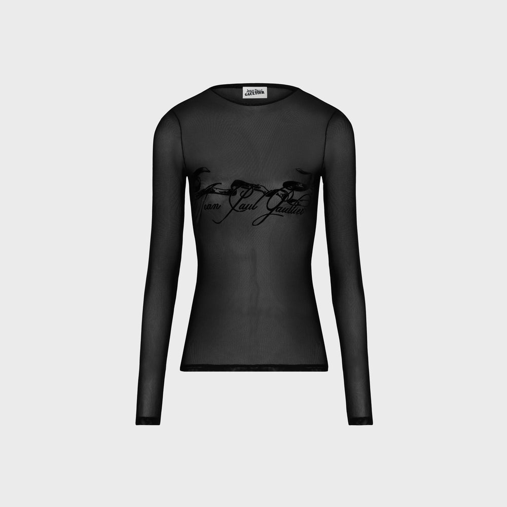 Jean Paul Gaultier Mesh Long Sleeves Top With Velvet Tattoo Ruban Floc | Kith Black