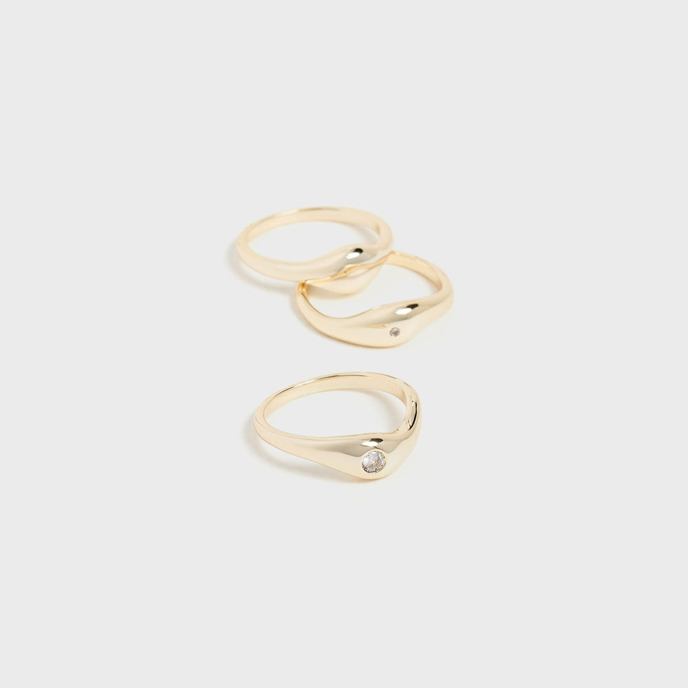 SHASHI Delphine Solitaire Ring Set - Gold | Kith Gold