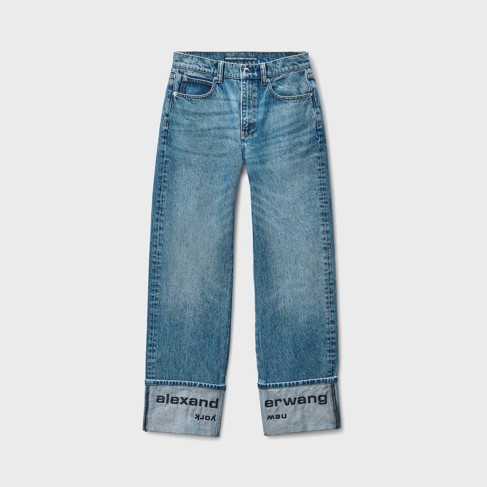 T by Alexander Wang Mid Rise Straight Jean with Embroidered Cuff - Blu | Kith Blue
