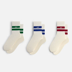Kith 3-Pack Striped Mid Crew Socks - White | Kith White