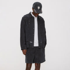 &Kin Ribbon Long Sleeve Boxy Collared Overshirt - Black | Kith Black