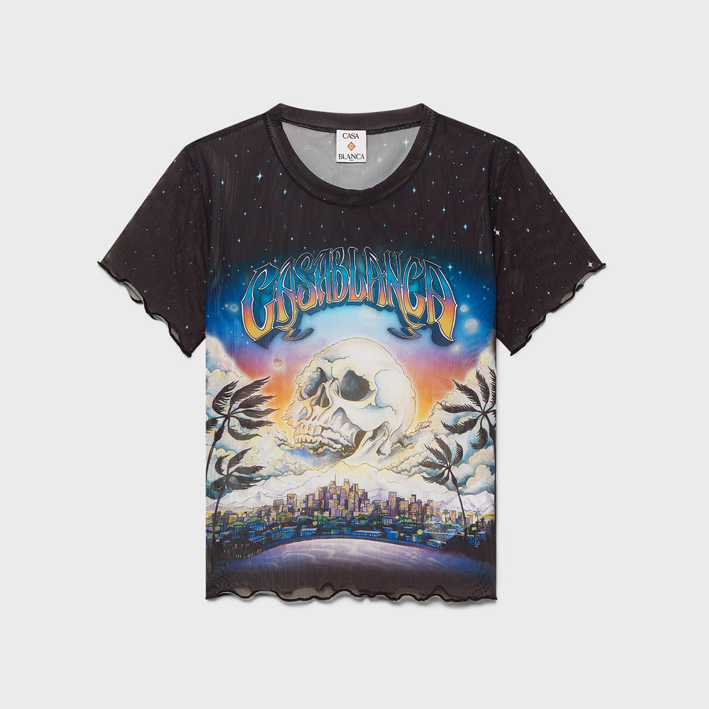 Casablanca Lettuce Hem Printed Mesh Tee - Black | Kith Black