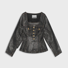 Ganni Shimmery Foil Denim Fitted Blazer - Washed Black | Kith Washed Black