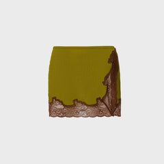 Siedres Lace-Trimmed Satin Mini Skirt - Khaki | Kith Khaki