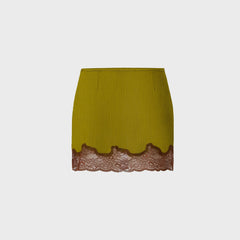Siedres Lace-Trimmed Satin Mini Skirt - Khaki | Kith Khaki