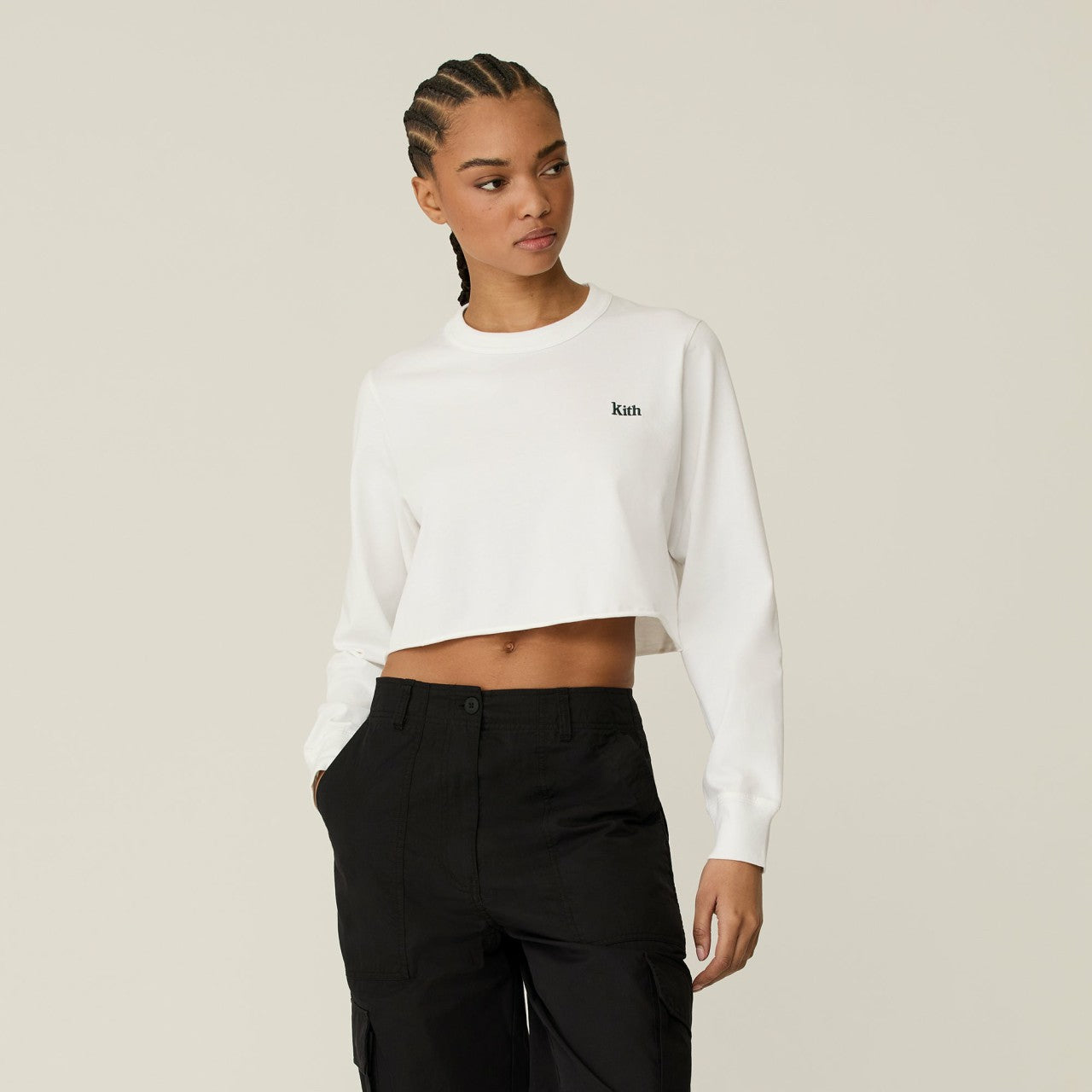 Kith Women Lucy Cropped Long Sleeve II Tee - White | Kith White