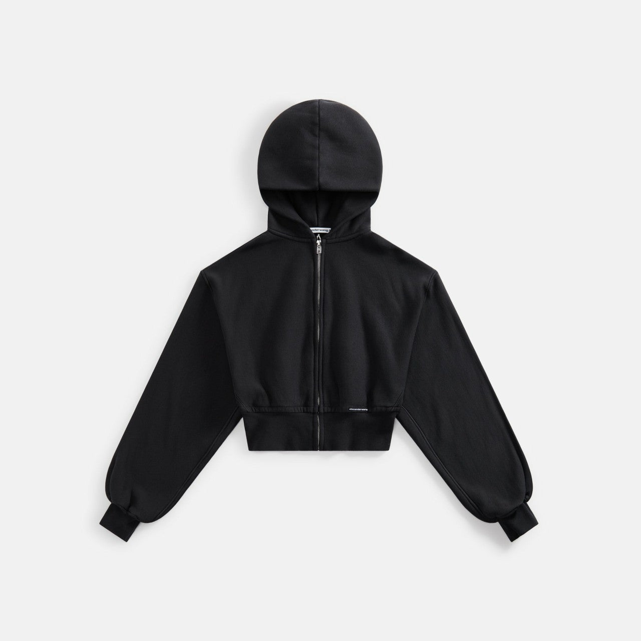 T by Alexander Wang Cropped Zipup Hoodie with Branded Seam Label - Bla | Kith Black