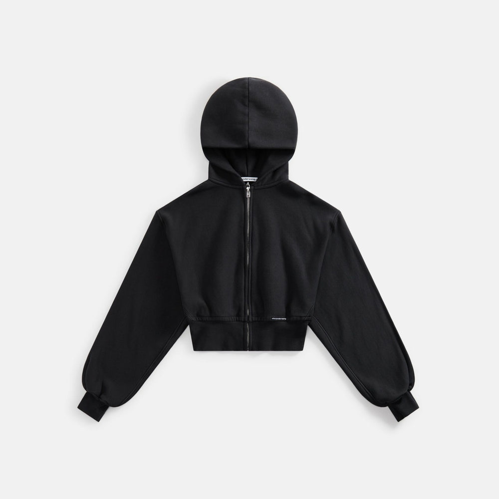 T by Alexander Wang Cropped Zipup Hoodie with Branded Seam Label - Bla | Kith Black