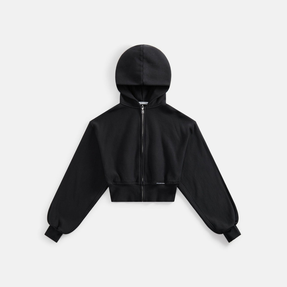 T by Alexander Wang Cropped Zipup Hoodie with Branded Seam Label - Bla | Kith Black
