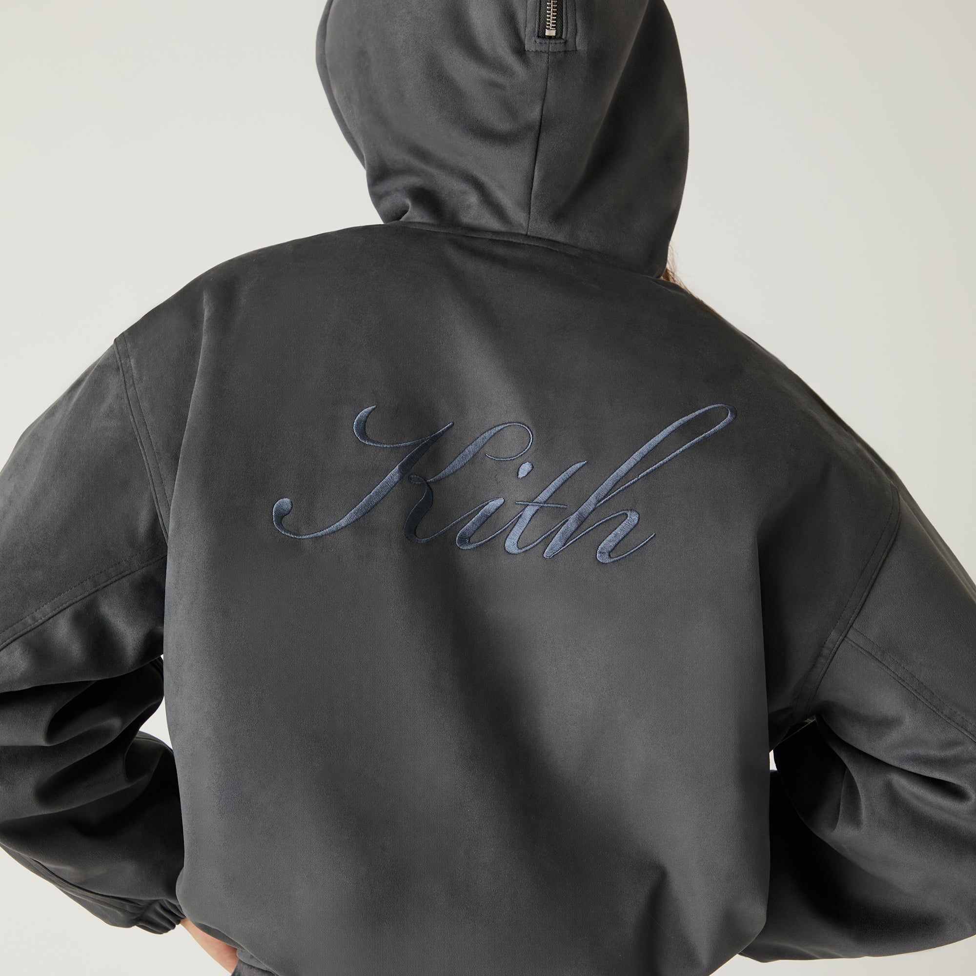 Kith Women Nylas Microsuede Zip Hooded Bomber - Asteroid | Kith Asteroid