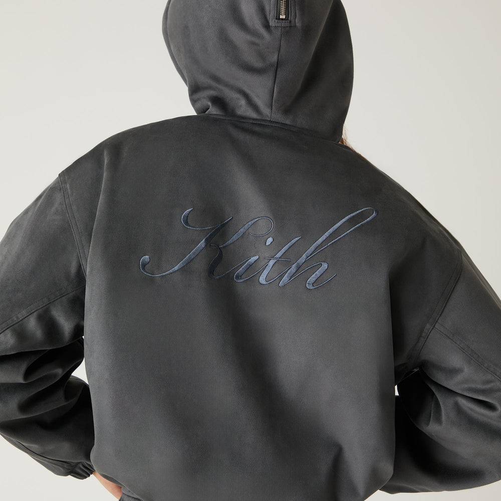 Kith Women Nylas Microsuede Zip Hooded Bomber - Asteroid | Kith Asteroid