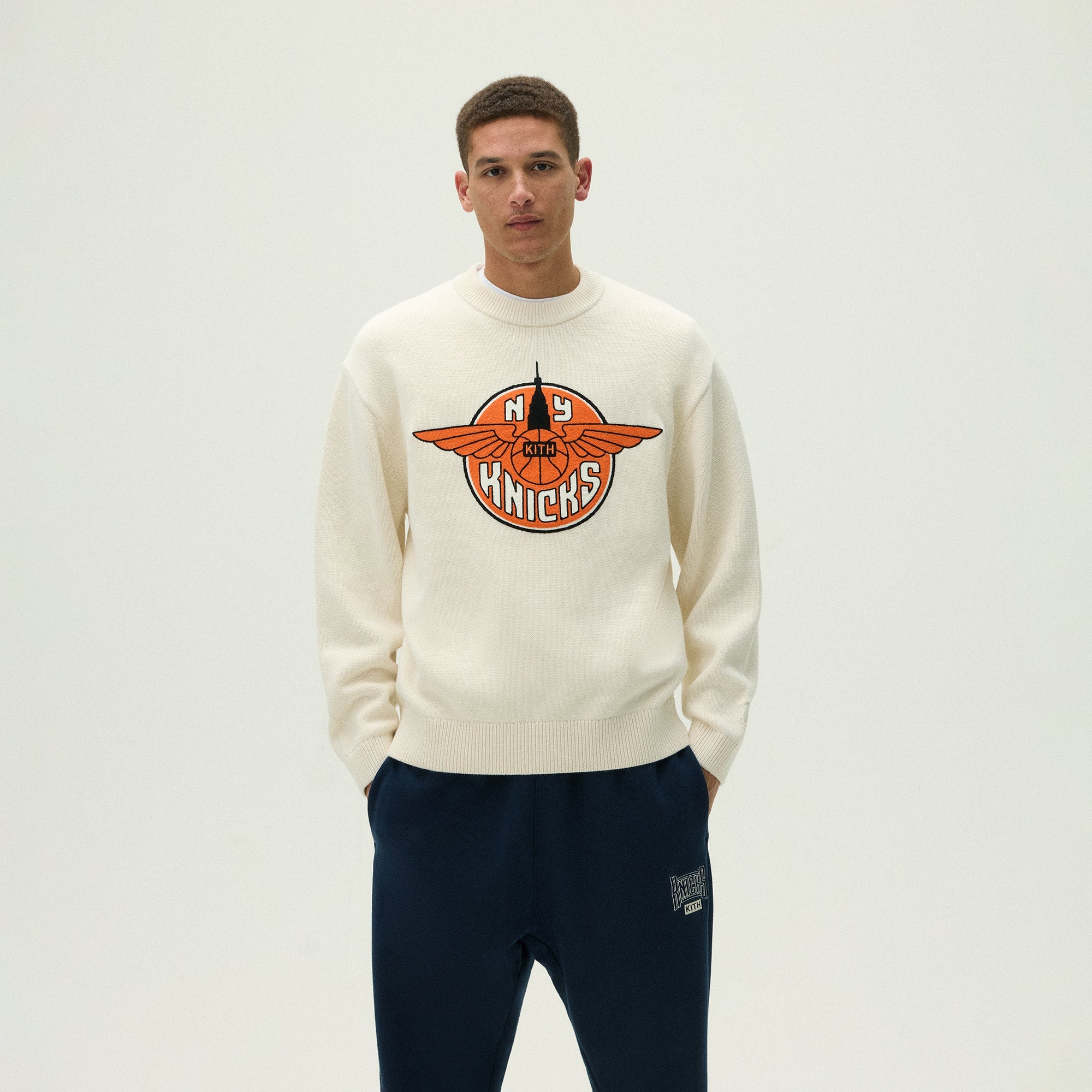 Kith for the New York Knicks Wings Lewis Sweater - Sandrift | Kith Sandrift