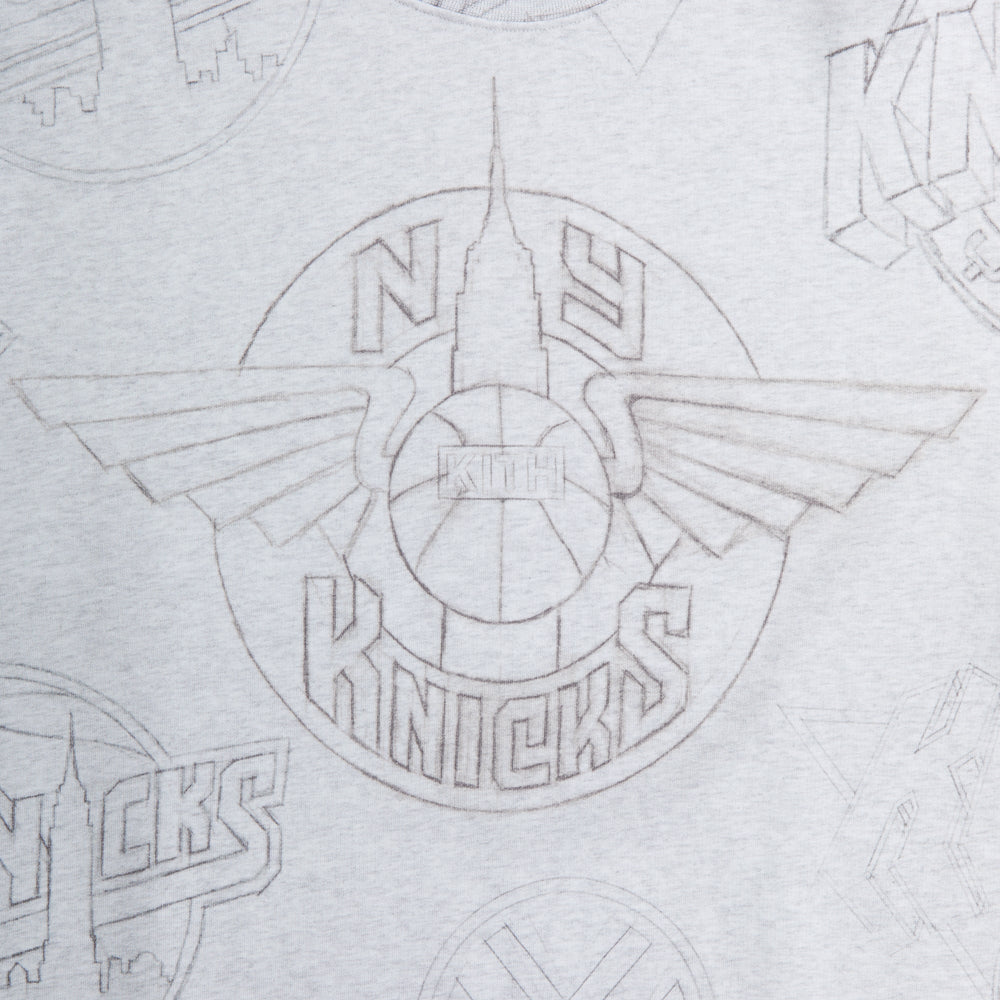 Kith for the New York Knicks Sketched Vintage Nelson Crewneck - Light | Kith Light Heather Grey