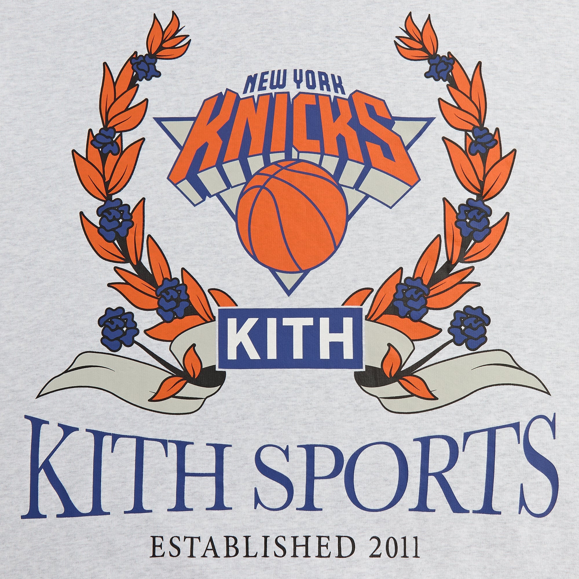 Kith for the New York Knicks Laurel Vintage Nelson Crewneck - Light He | Kith Light Heather Grey