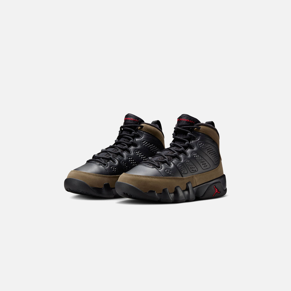 Jordan GS Air Jordan 9 Retro - Black / Light Olive / Varsity Red | Kith Black / Light Olive / Varsity Red