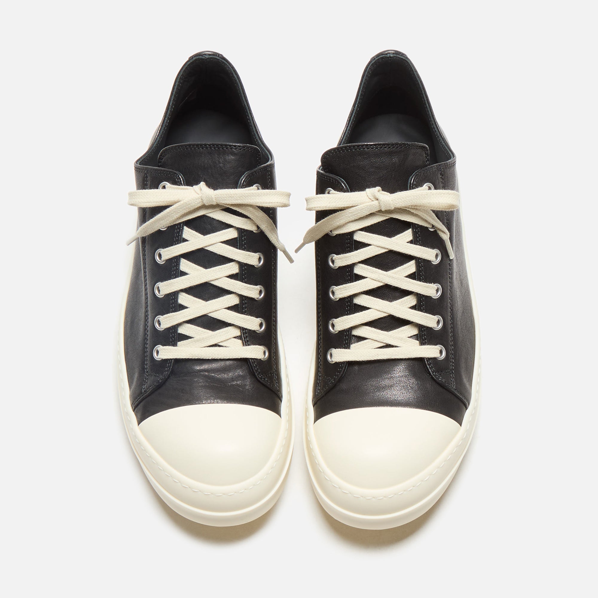 Rick Owens Low Sneakers Scarpe In Pelle - Black / Milk / Milk | Kith Black / Milk / Milk