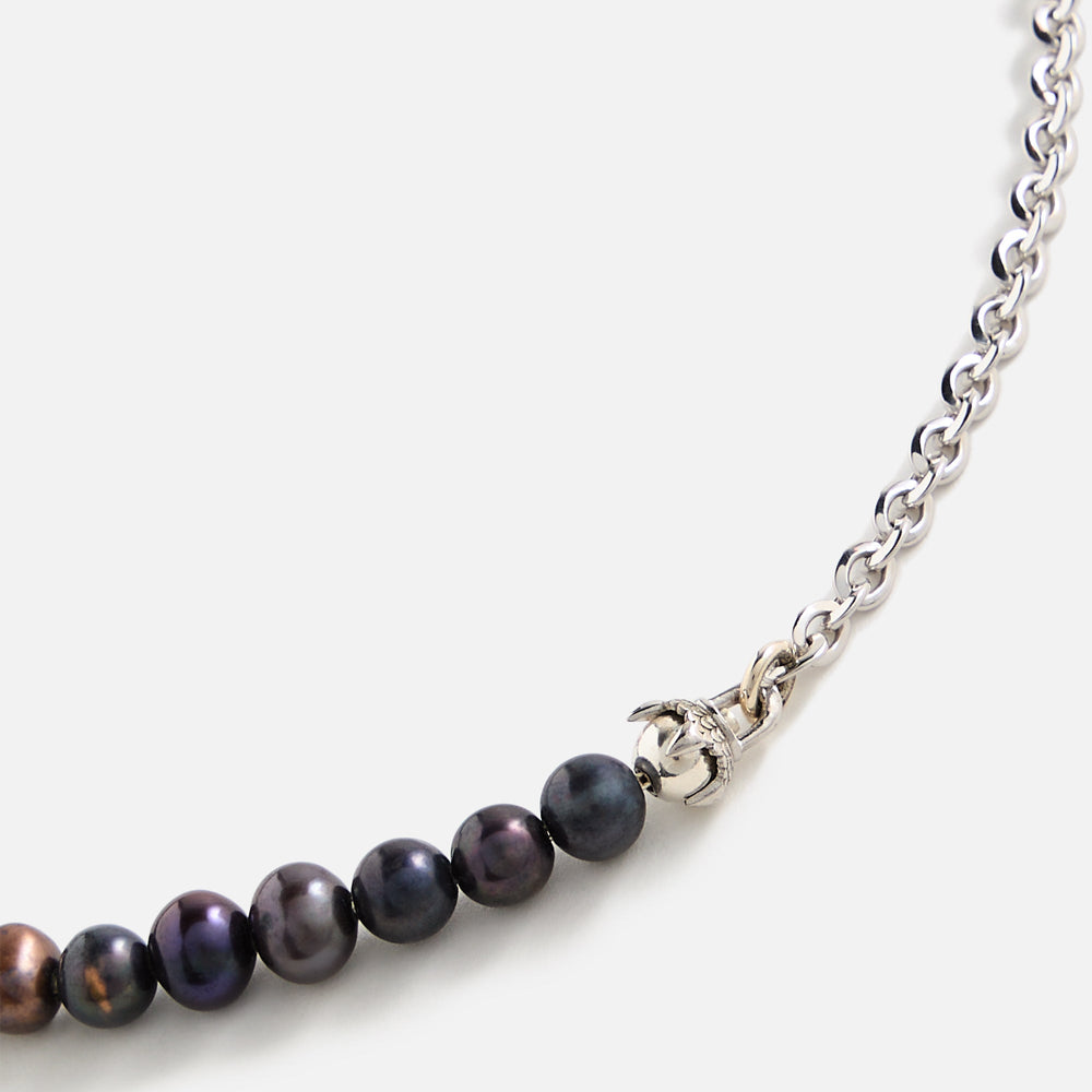 Emanuele Bicocchi Half Chain and Black Pearls Necklace (Small) - Silve | Kith Silver / Black
