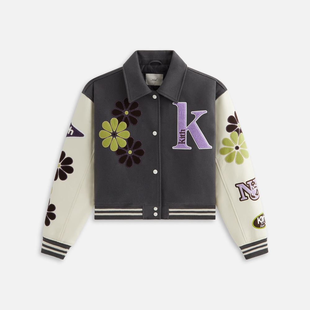Kith Women Campbell Cropped Floral Varsity Jacket - Hematite | Kith Hematite