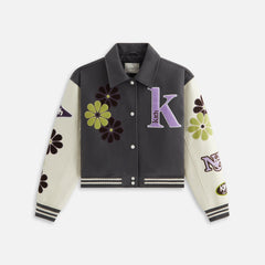 Kith Women Campbell Cropped Floral Varsity Jacket - Hematite | Kith Hematite