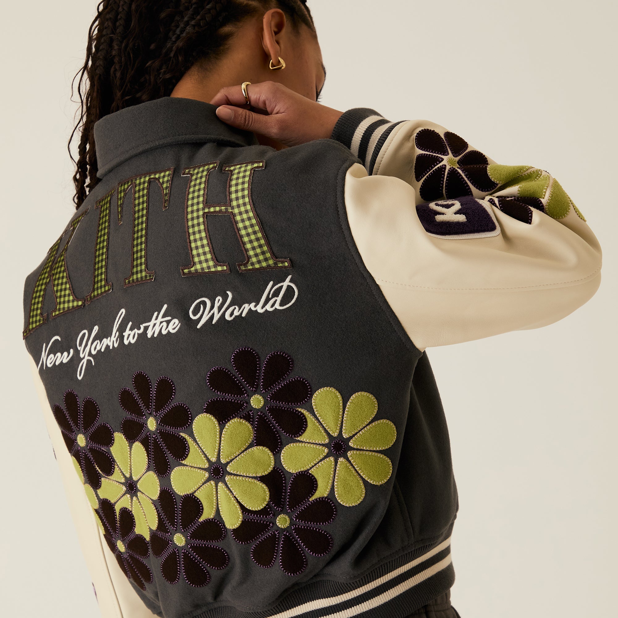 Kith Women Campbell Cropped Floral Varsity Jacket - Hematite | Kith Hematite