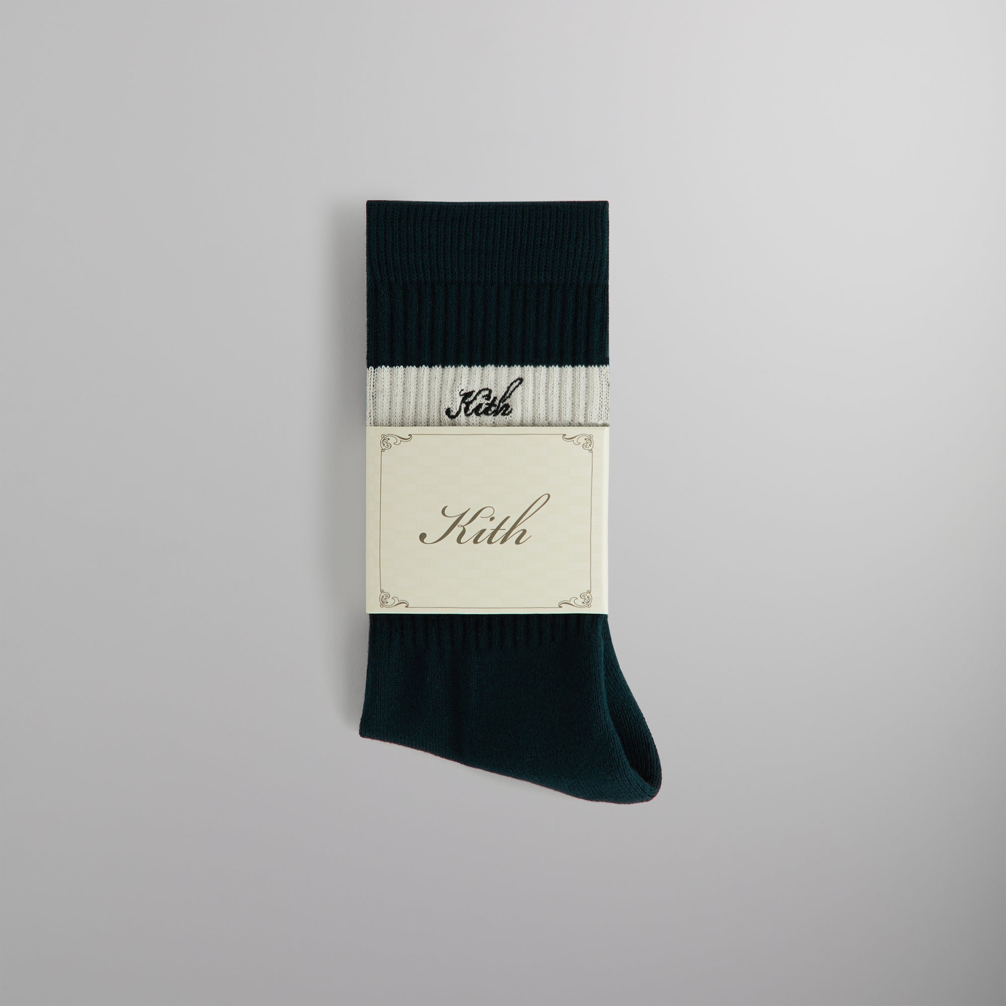 Kith Double Stripe Script Embroidered Cotton Crew Socks - Stadium | Kith Stadium
