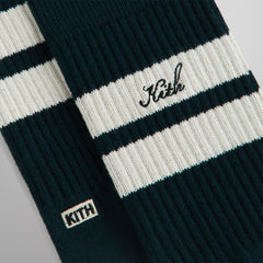 Kith Double Stripe Script Embroidered Cotton Crew Socks - Stadium | Kith Stadium
