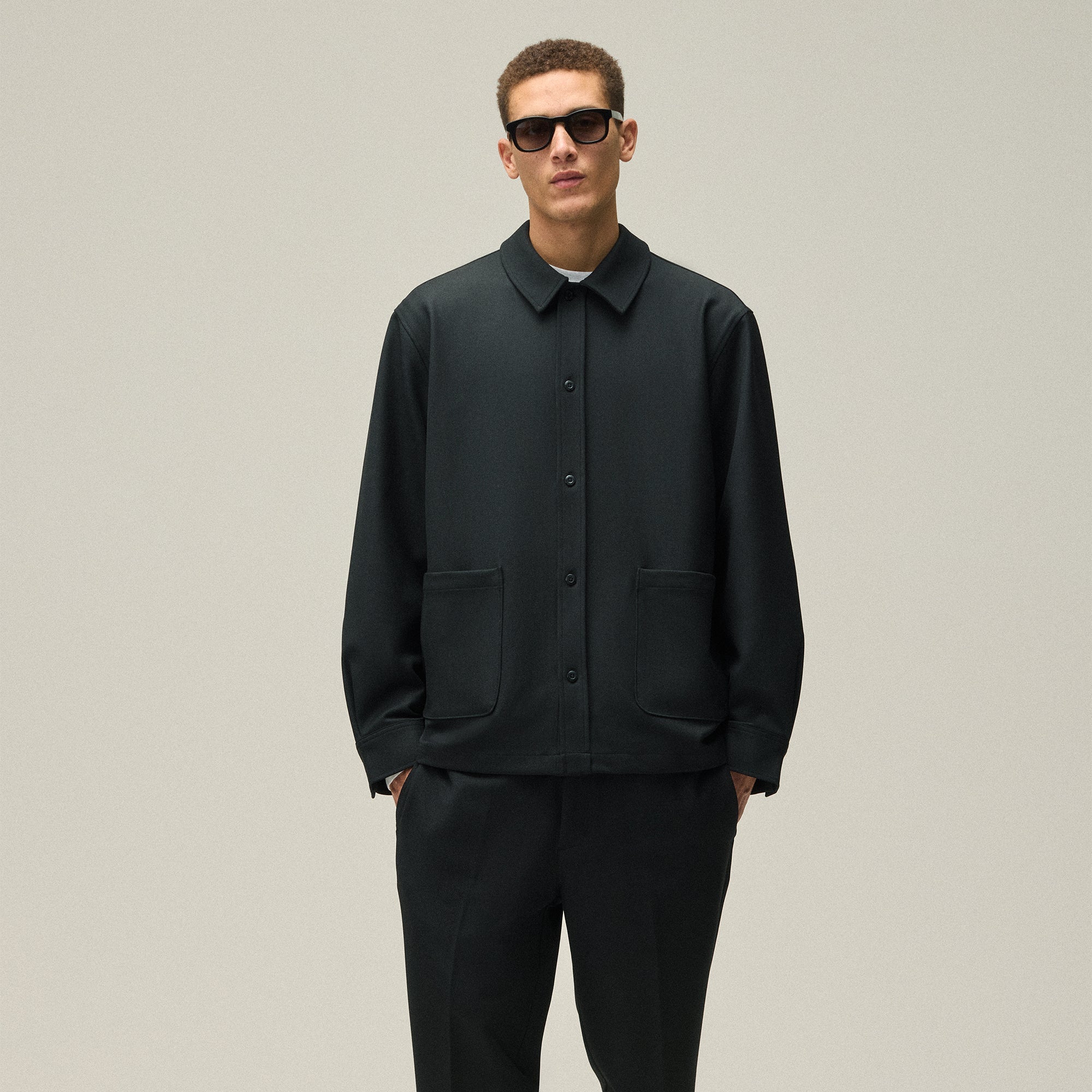 Kith Double Weave Boxy Collared Overshirt - Black | Kith Black
