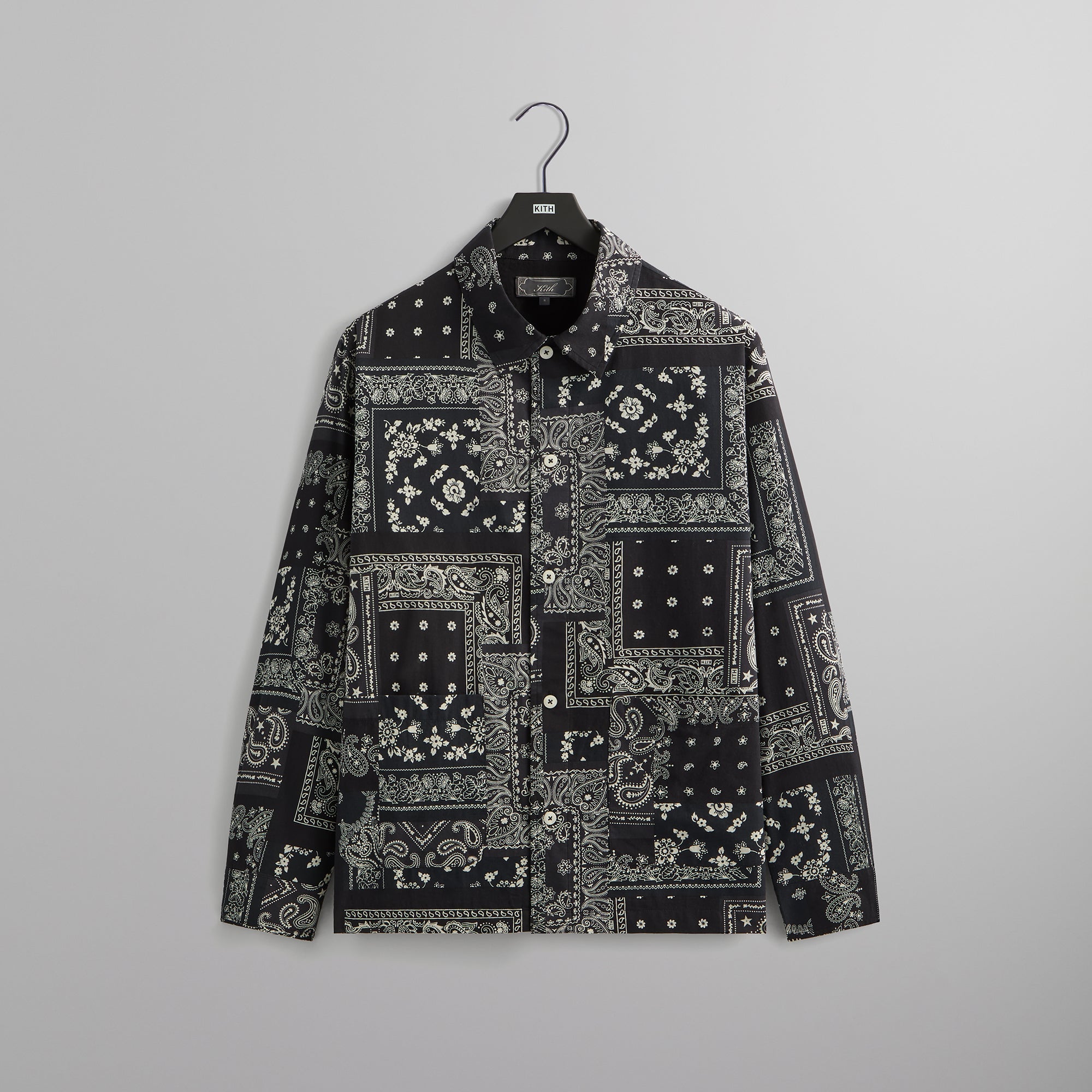 Kith Washed Cotton Bandana Boxy Collared Overshirt - Black | Kith Black