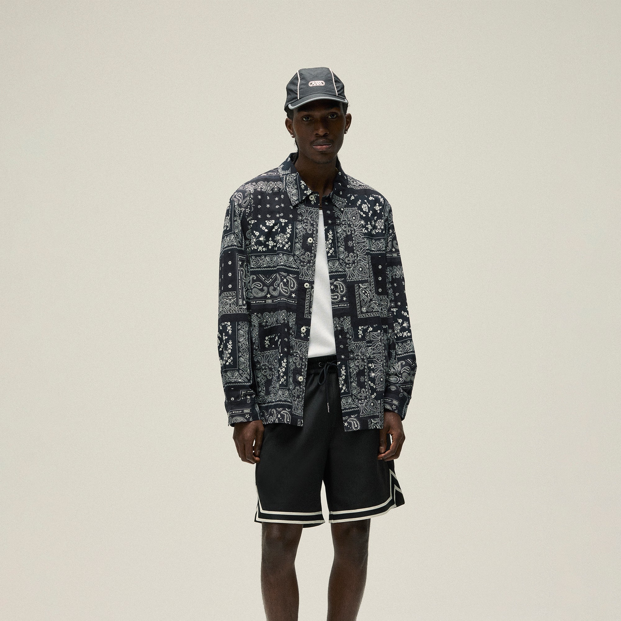 Kith Washed Cotton Bandana Boxy Collared Overshirt - Black | Kith Black
