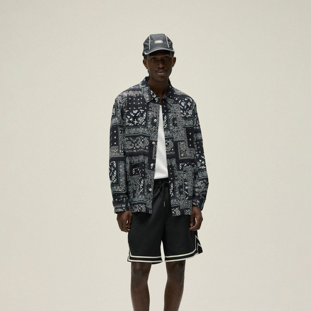Kith Washed Cotton Bandana Boxy Collared Overshirt - Black | Kith Black