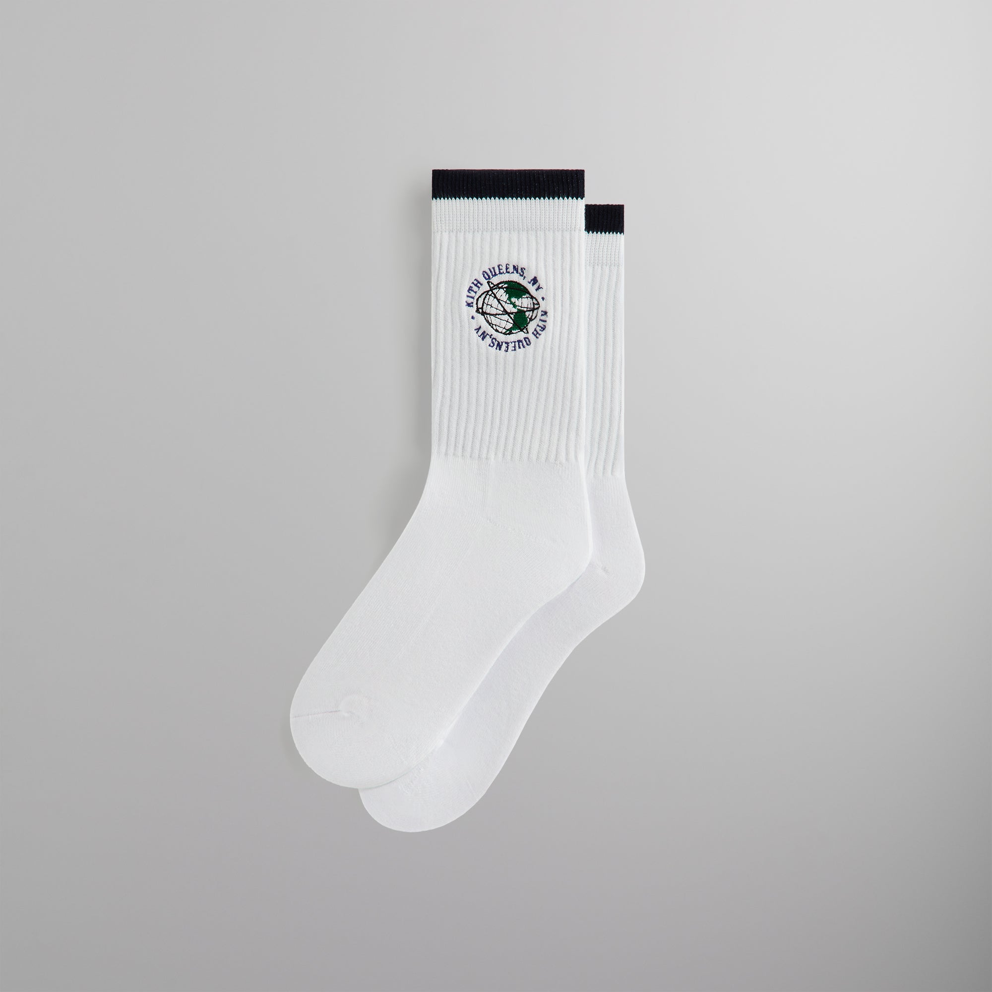 Kith Embroidered Globe Crew Sock - White | Kith White