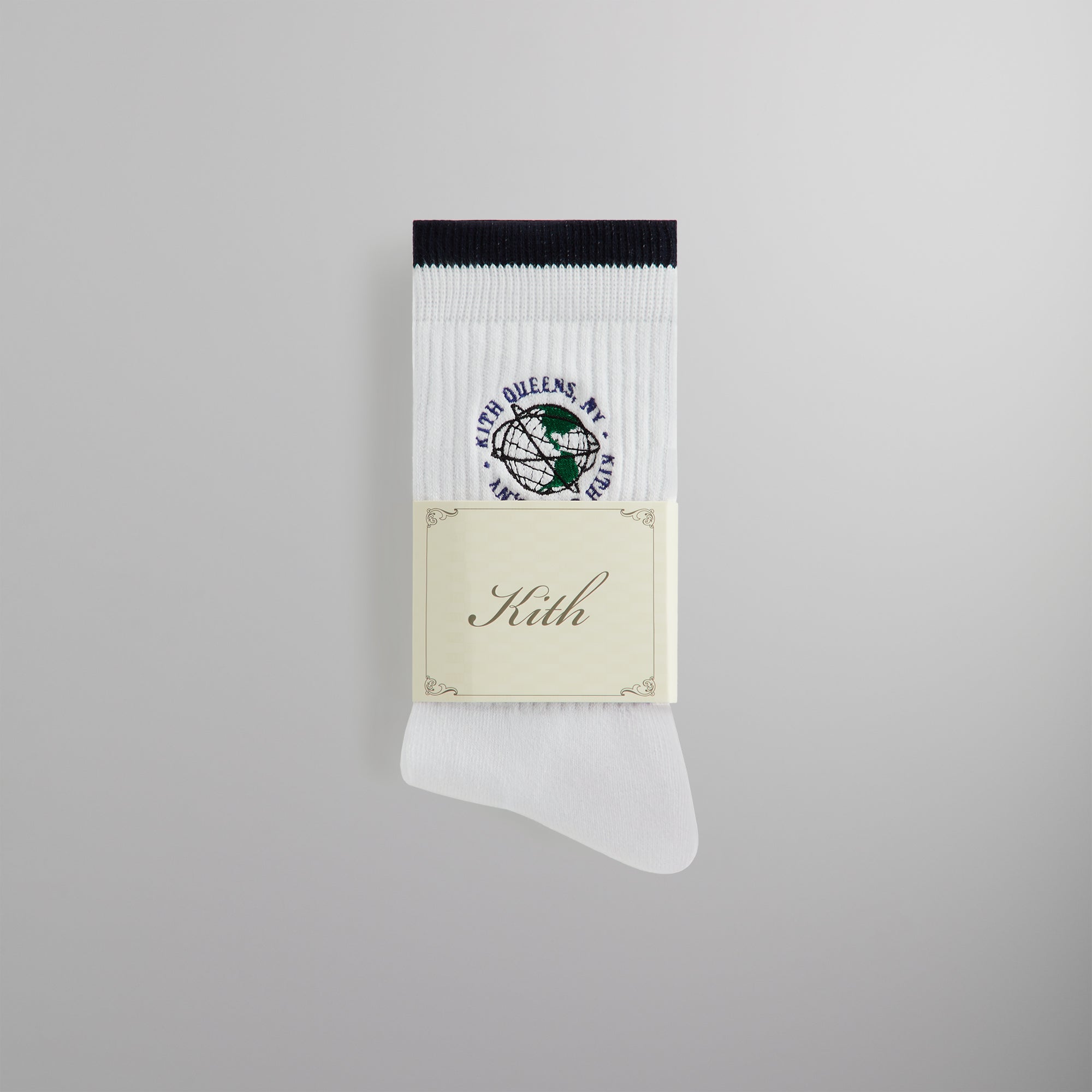 Kith Embroidered Globe Crew Sock - White | Kith White