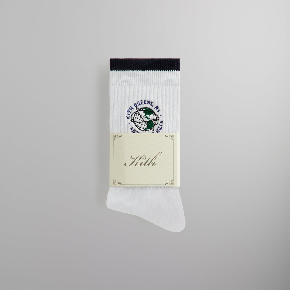 Kith Embroidered Globe Crew Sock - White | Kith White