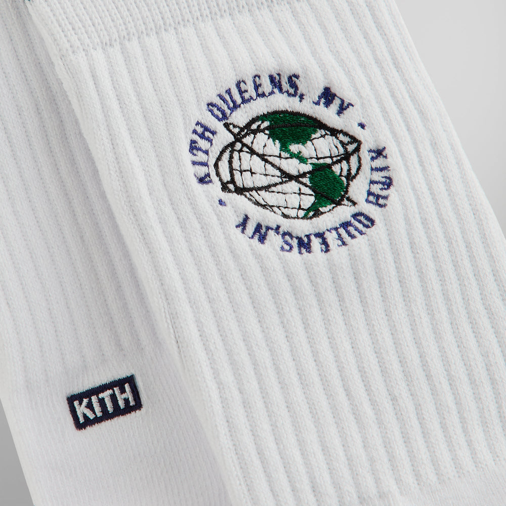 Kith Embroidered Globe Crew Sock - White | Kith White