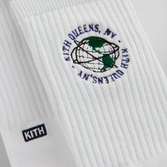 Kith Embroidered Globe Crew Sock - White | Kith White
