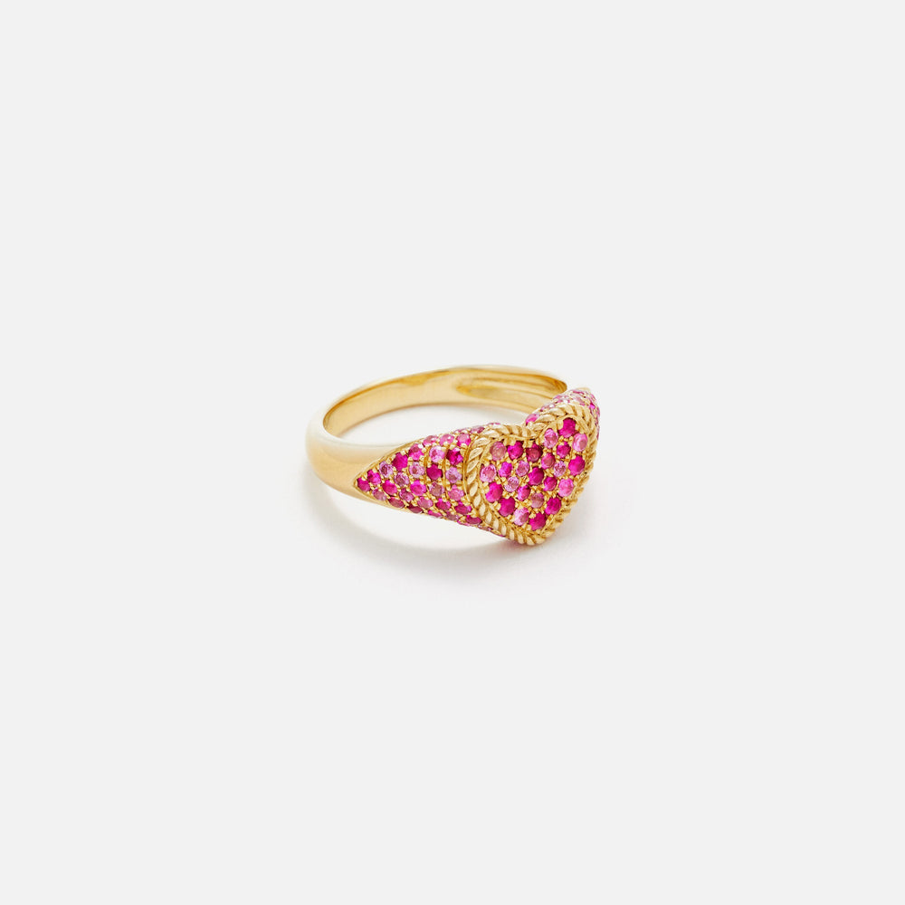 Yvonne Leon Baby Chevaliere Coeur Multi Saphirs Roses - Gold / Pink | Kith Gold / Pink