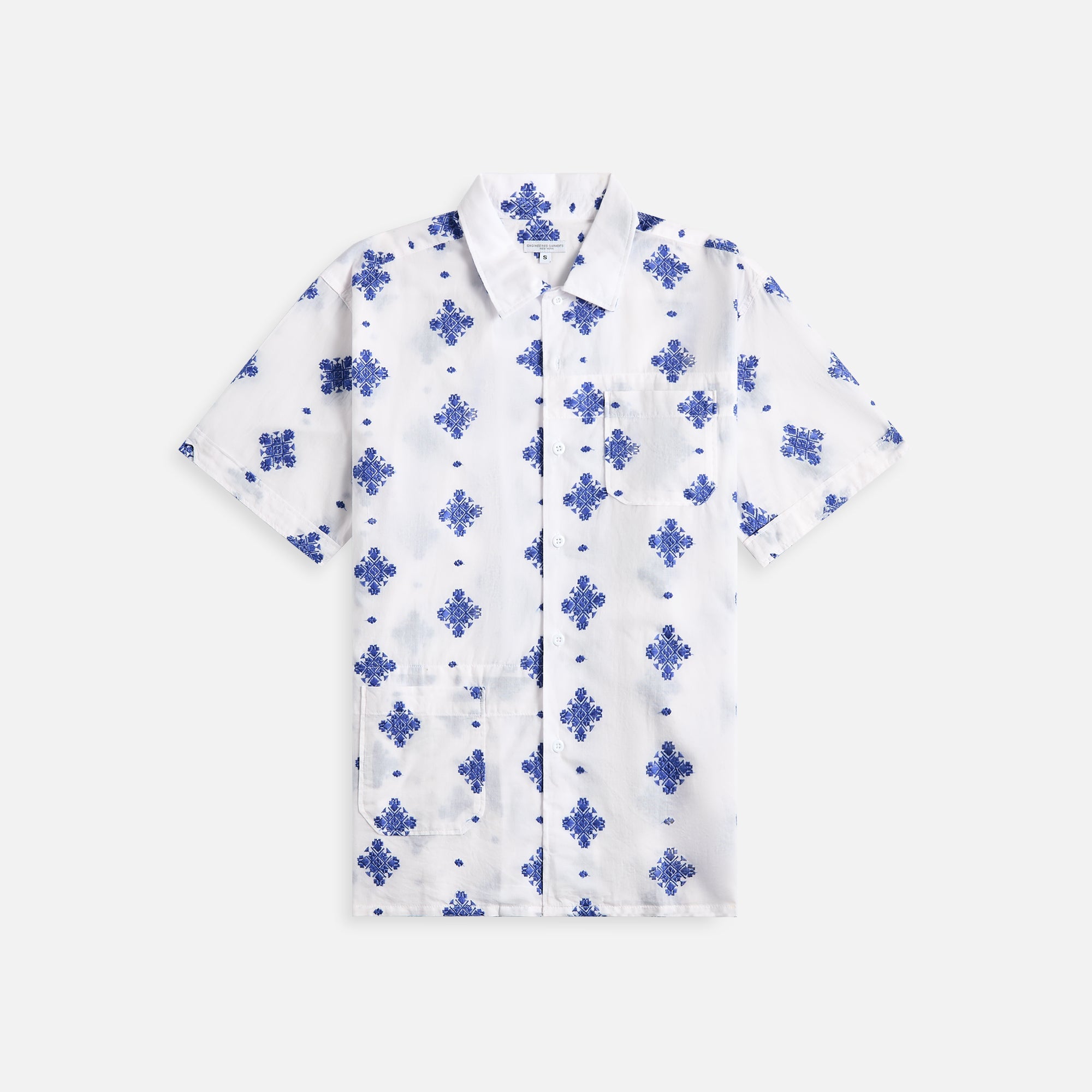 Engineered Garments Camp Shirt - White CP Crest Embroidery Sheeting | Kith White CP Crest Embroidery Sheeting