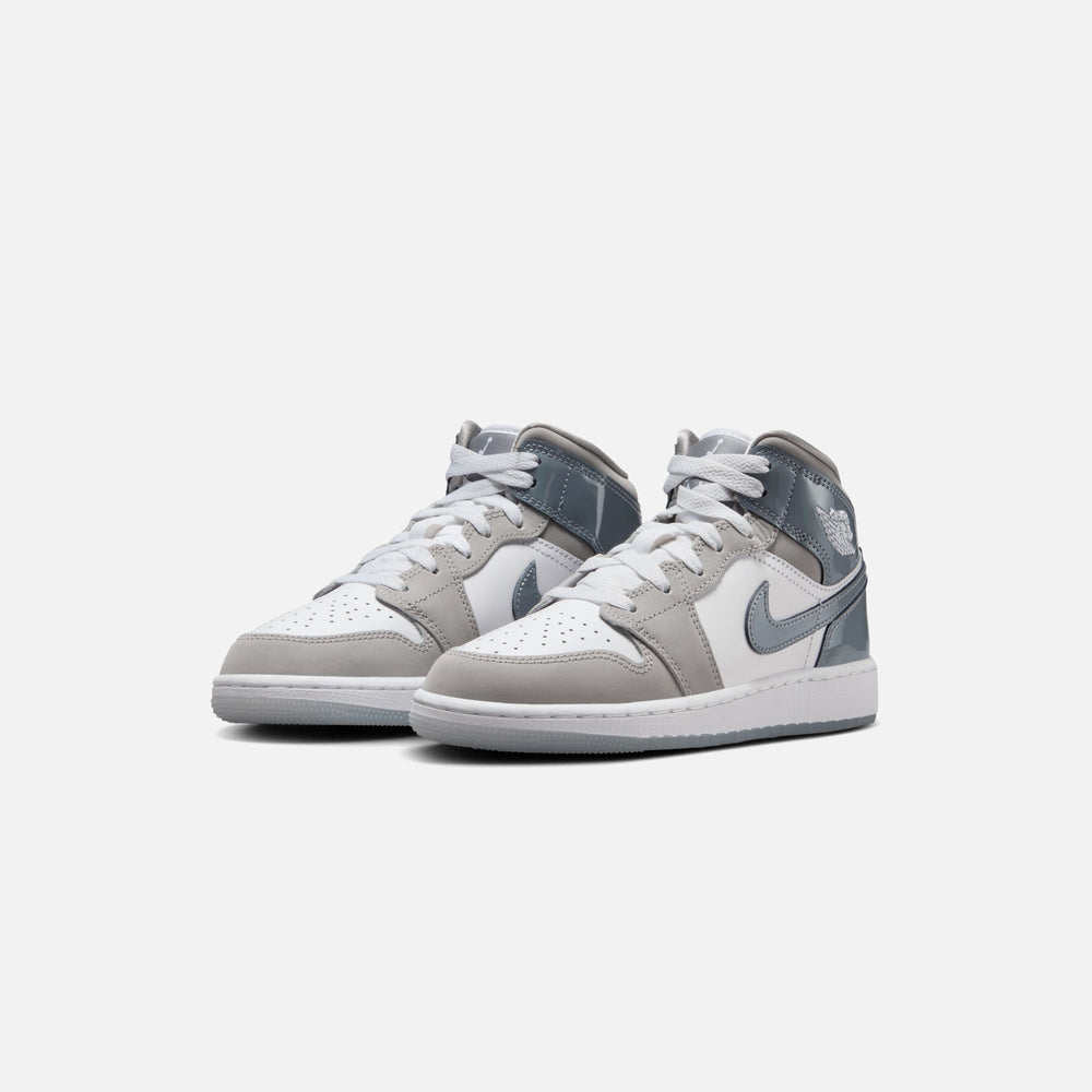 Jordan GS Air Jordan 1 Mid SE - White / Cool Grey / Med Grey | Kith White / Cool Grey / Med Grey
