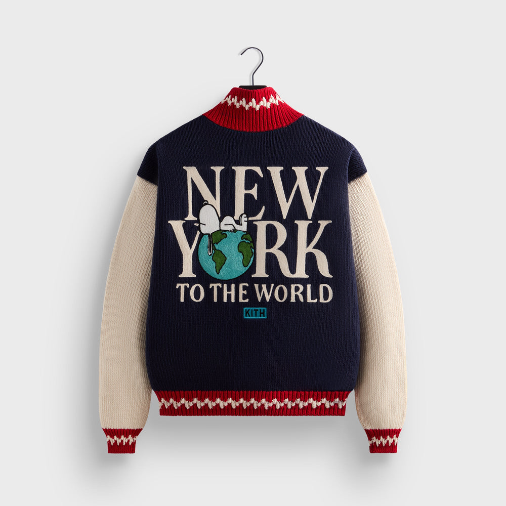 Kith for Peanuts Globe Wyona Full Zip Sweater - Nocturnal | Kith Nocturnal