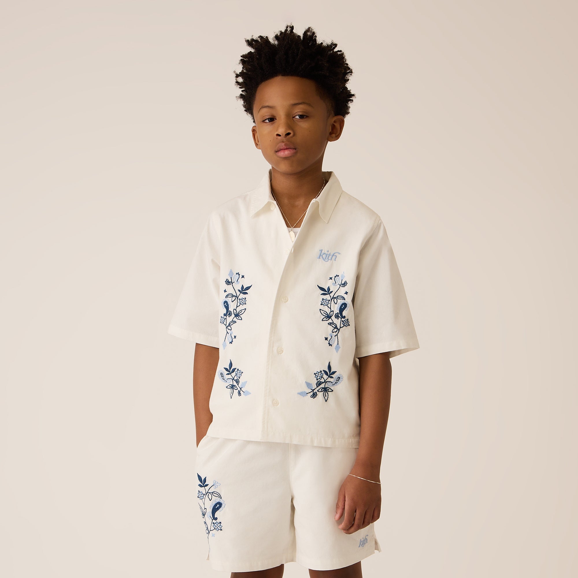 Kith Kids Novelty Embroidered Thompson Camp Short - White | Kith White