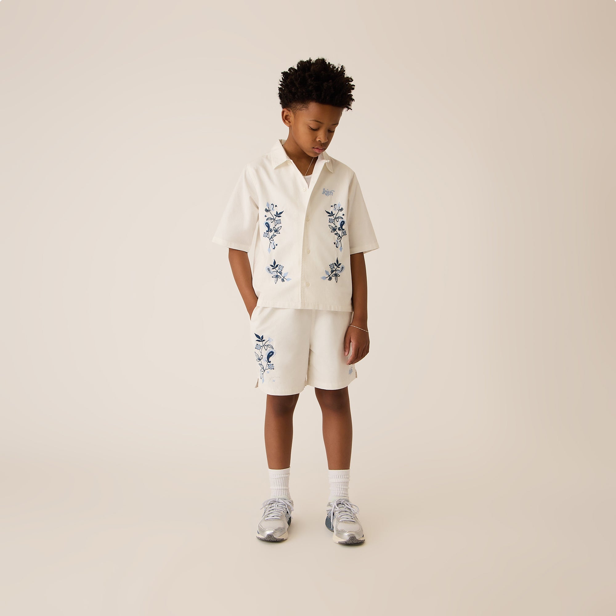 Kith Kids Novelty Embroidered Thompson Camp Short - White | Kith White