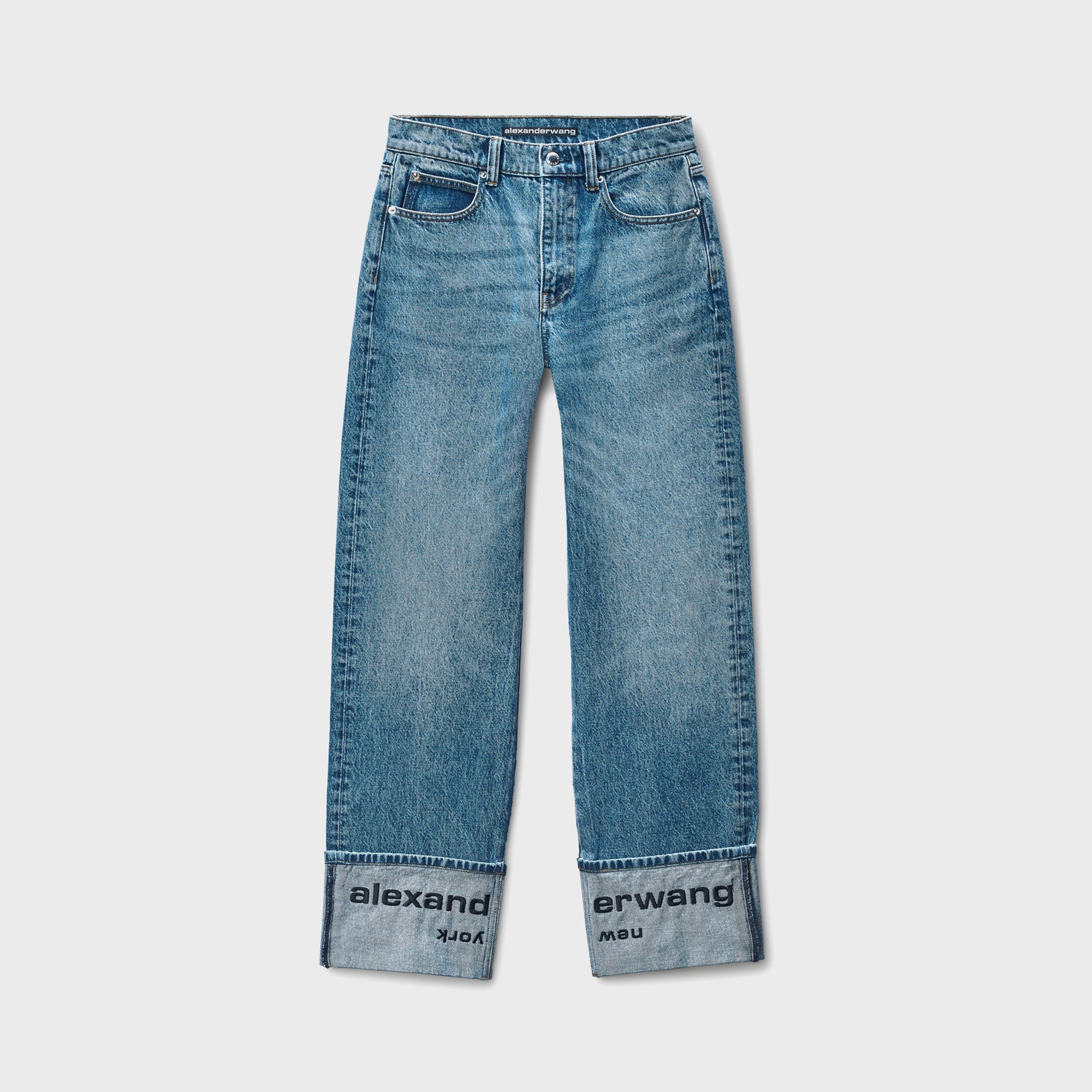 T by Alexander Wang Mid Rise Straight Jean with Embroidered Cuff - Blu | Kith Blue